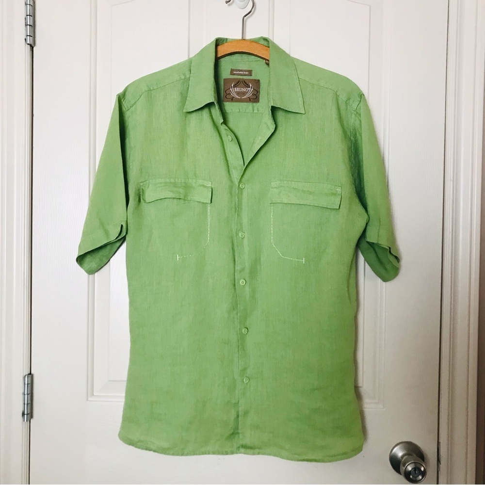 Bruno New York Men's Green Washable Linen Shirt Size Medium